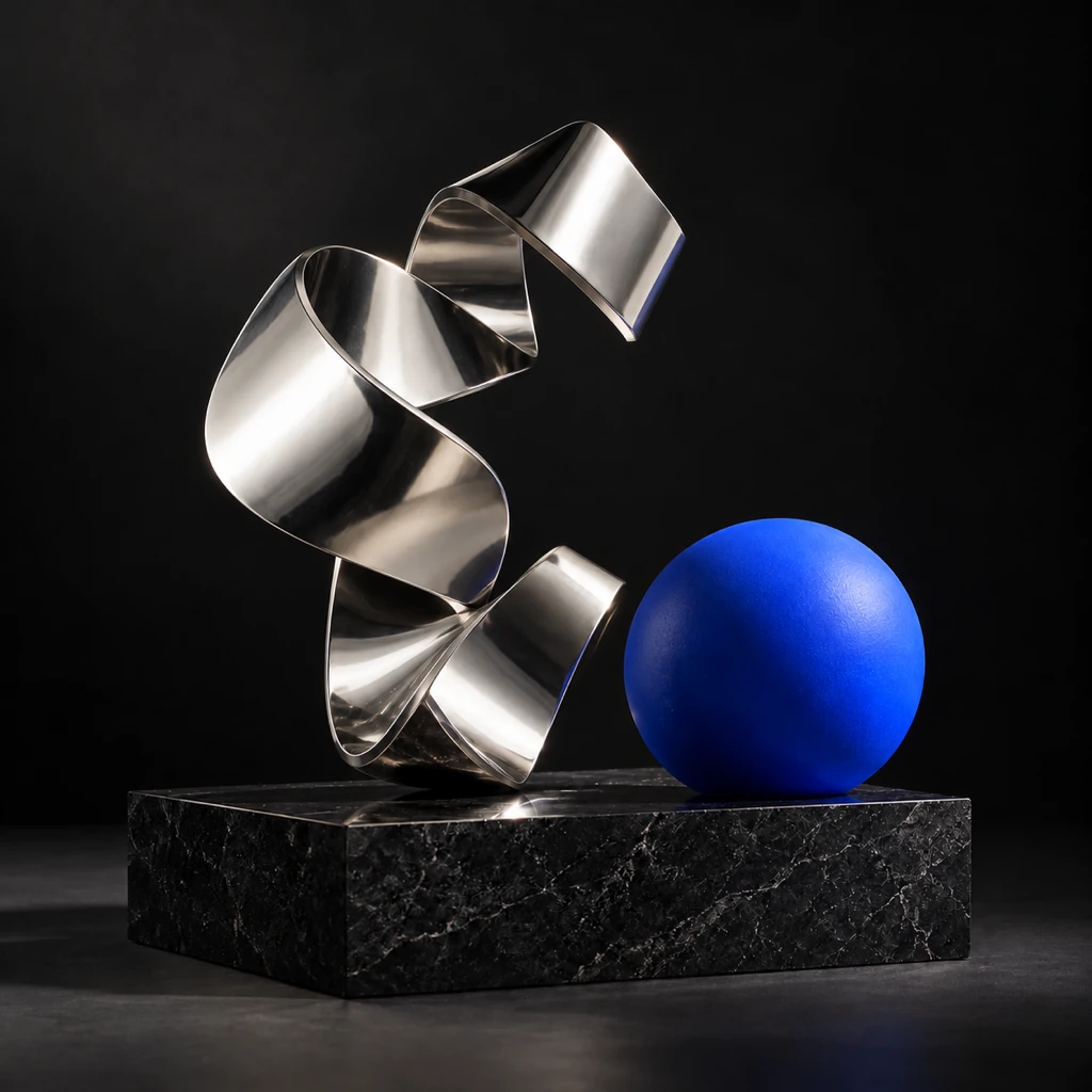Composición escultórica en metal y azul ultramar